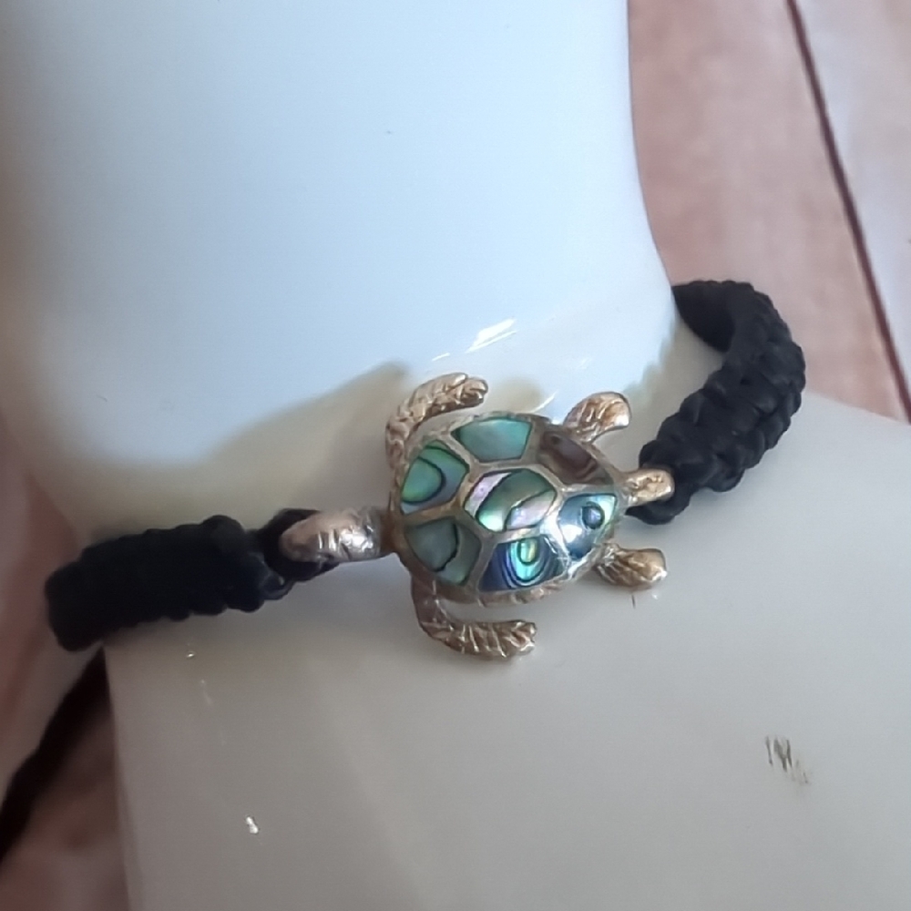 Sterling Silver Mother of Pearl Turtle Charm Bracelet